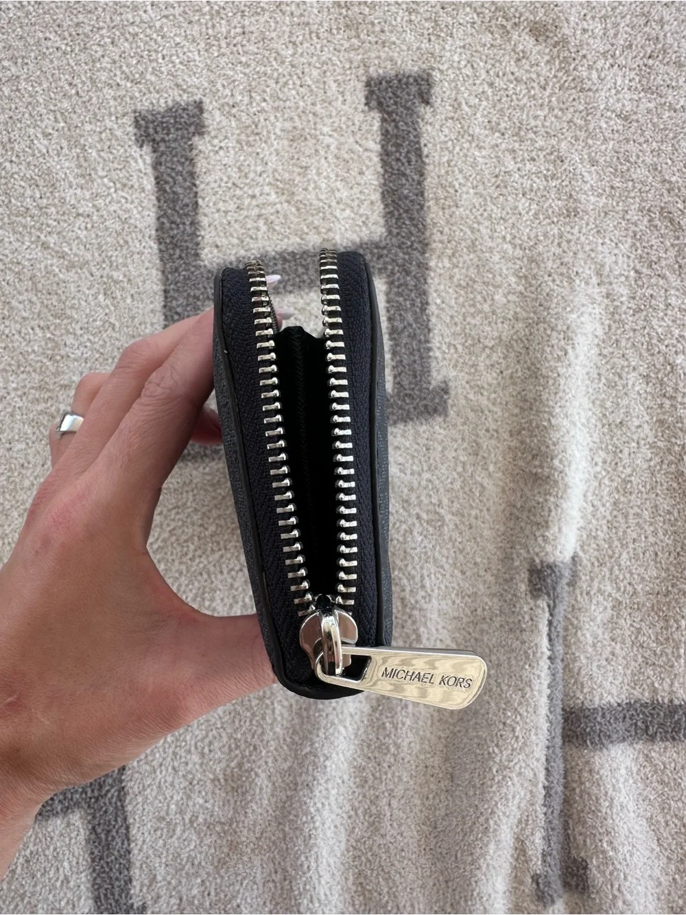 Michael Kors Black Logo-Print Zip Wallet with Gold Hardware